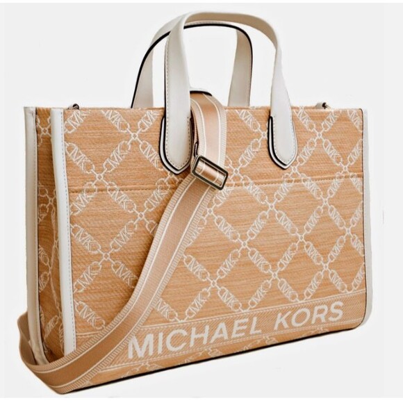 Michael Kors Gigi Large Logo Tote Grab Signature Bag Natural / White NWT - Picture 7 of 9